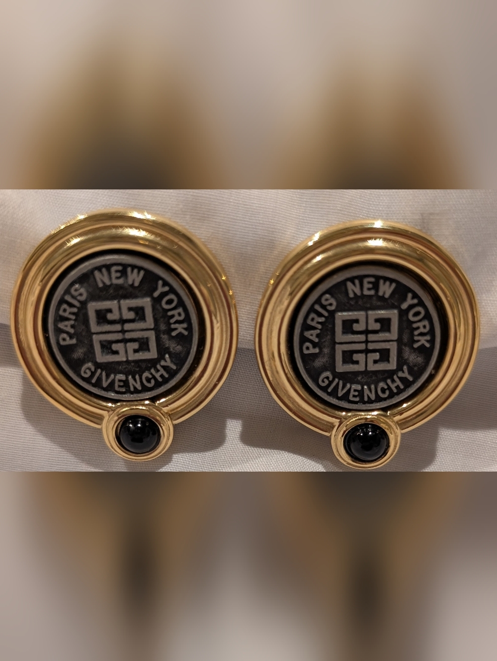 Givenchy Gold and Black Logo Clip Earrings